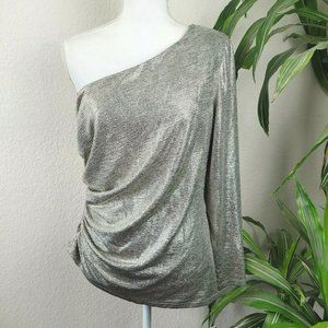 Adrianna Papell Foil One Shoulder Blouse Evening Wear Sz 16 Metallic Ruched Side